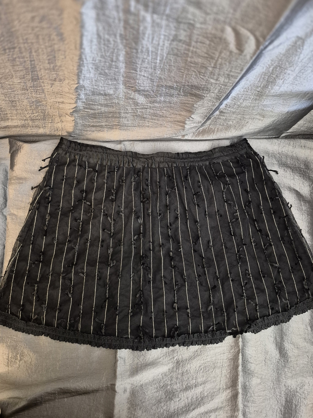 Funhouse NYC Tulle Mesh Pin-stripe Over Lined Mini Skirt